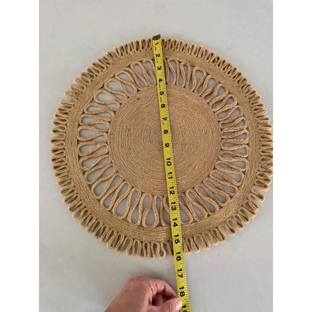 Round Woven Jute Placemat Boho Natural Fiber Table Charger 15.5 Inch Tan